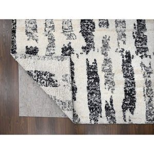 12'x14'9", Black And Ivory, Modern Erased Column Design, Thick And Plush, Organic Undyed Wool, Hand Knotted, Oversized Oriental Rug FWR505242