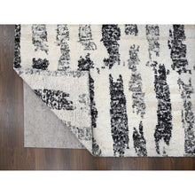 Load image into Gallery viewer, 12&#39;x14&#39;9&quot;, Black And Ivory, Modern Erased Column Design, Thick And Plush, Organic Undyed Wool, Hand Knotted, Oversized Oriental Rug FWR505242