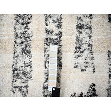 Load image into Gallery viewer, 12&#39;x14&#39;9&quot;, Black And Ivory, Modern Erased Column Design, Thick And Plush, Organic Undyed Wool, Hand Knotted, Oversized Oriental Rug FWR505242