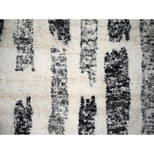 Load image into Gallery viewer, 12&#39;x14&#39;9&quot;, Black And Ivory, Modern Erased Column Design, Thick And Plush, Organic Undyed Wool, Hand Knotted, Oversized Oriental Rug FWR505242
