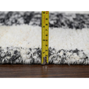 12'x14'9", Black And Ivory, Modern Erased Column Design, Thick And Plush, Organic Undyed Wool, Hand Knotted, Oversized Oriental Rug FWR505242