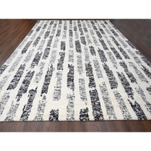 Load image into Gallery viewer, 12&#39;x17&#39;9&quot; Black And Ivory, Modern Erased Column Design Thick And Plush, Organic Undyed Wool Hand Knotted, Oversized Oriental Rug FWR505248