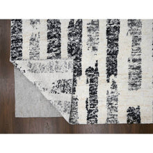 Load image into Gallery viewer, 12&#39;x17&#39;9&quot; Black And Ivory, Modern Erased Column Design Thick And Plush, Organic Undyed Wool Hand Knotted, Oversized Oriental Rug FWR505248