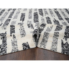 Load image into Gallery viewer, 12&#39;x17&#39;9&quot; Black And Ivory, Modern Erased Column Design Thick And Plush, Organic Undyed Wool Hand Knotted, Oversized Oriental Rug FWR505248