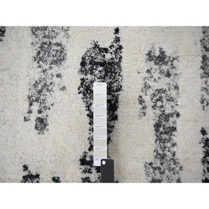 12'x17'9" Black And Ivory, Modern Erased Column Design Thick And Plush, Organic Undyed Wool Hand Knotted, Oversized Oriental Rug FWR505248