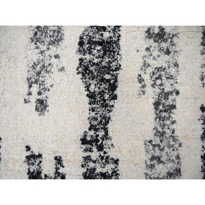12'x17'9" Black And Ivory, Modern Erased Column Design Thick And Plush, Organic Undyed Wool Hand Knotted, Oversized Oriental Rug FWR505248