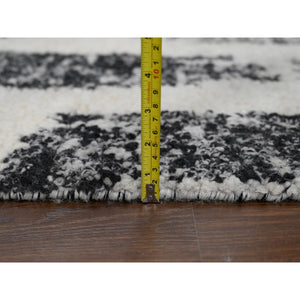 12'x17'9" Black And Ivory, Modern Erased Column Design Thick And Plush, Organic Undyed Wool Hand Knotted, Oversized Oriental Rug FWR505248