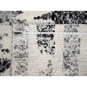 12'x17'9" Black And Ivory, Modern Erased Column Design Thick And Plush, Organic Undyed Wool Hand Knotted, Oversized Oriental Rug FWR505248