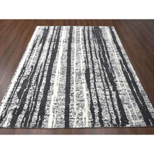 Load image into Gallery viewer, 8&#39;3&quot;x10&#39; Black and Ivory, Modern Vertical Broken Stripe Design, Plush Pile, Organic Undyed Wool, Oriental Rug FWR505254