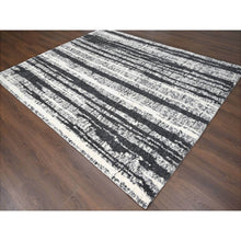 Load image into Gallery viewer, 8&#39;3&quot;x10&#39; Black and Ivory, Modern Vertical Broken Stripe Design, Plush Pile, Organic Undyed Wool, Oriental Rug FWR505254