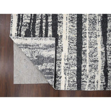 Load image into Gallery viewer, 8&#39;3&quot;x10&#39; Black and Ivory, Modern Vertical Broken Stripe Design, Plush Pile, Organic Undyed Wool, Oriental Rug FWR505254