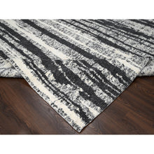 Load image into Gallery viewer, 8&#39;3&quot;x10&#39; Black and Ivory, Modern Vertical Broken Stripe Design, Plush Pile, Organic Undyed Wool, Oriental Rug FWR505254
