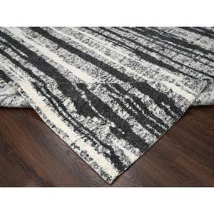 8'3"x10' Black and Ivory, Modern Vertical Broken Stripe Design, Plush Pile, Organic Undyed Wool, Oriental Rug FWR505254