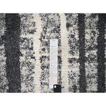 Load image into Gallery viewer, 8&#39;3&quot;x10&#39; Black and Ivory, Modern Vertical Broken Stripe Design, Plush Pile, Organic Undyed Wool, Oriental Rug FWR505254