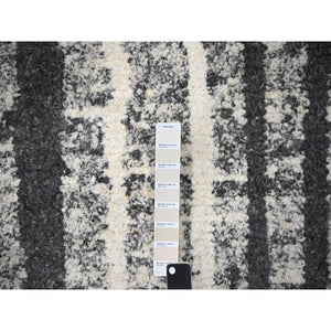 8'3"x10' Black and Ivory, Modern Vertical Broken Stripe Design, Plush Pile, Organic Undyed Wool, Oriental Rug FWR505254