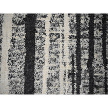 Load image into Gallery viewer, 8&#39;3&quot;x10&#39; Black and Ivory, Modern Vertical Broken Stripe Design, Plush Pile, Organic Undyed Wool, Oriental Rug FWR505254