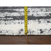 Load image into Gallery viewer, 8&#39;3&quot;x10&#39; Black and Ivory, Modern Vertical Broken Stripe Design, Plush Pile, Organic Undyed Wool, Oriental Rug FWR505254