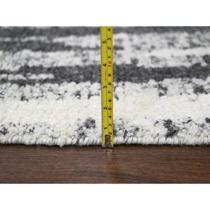 8'3"x10' Black and Ivory, Modern Vertical Broken Stripe Design, Plush Pile, Organic Undyed Wool, Oriental Rug FWR505254