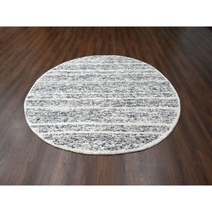 8'x8' Salt and Pepper, Modern Striae Design Thick and Plush, Organic Undyed Wool Hand Knotted, Round Oriental Rug FWR505284