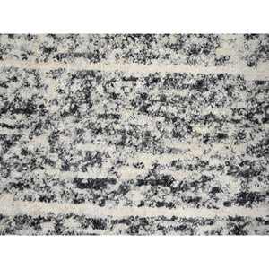 8'x8' Salt and Pepper, Modern Striae Design Thick and Plush, Organic Undyed Wool Hand Knotted, Round Oriental Rug FWR505284