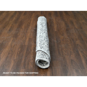 8'x8' Salt and Pepper, Modern Striae Design Thick and Plush, Organic Undyed Wool Hand Knotted, Round Oriental Rug FWR505284