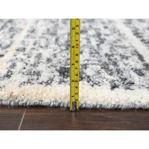 8'x8' Salt and Pepper, Modern Striae Design Thick and Plush, Organic Undyed Wool Hand Knotted, Round Oriental Rug FWR505284