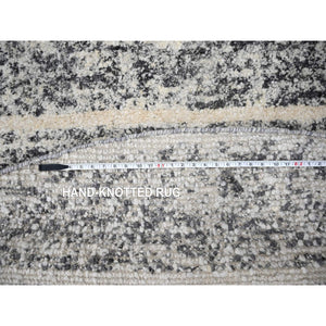 8'x8' Salt and Pepper, Modern Striae Design Thick and Plush, Organic Undyed Wool Hand Knotted, Round Oriental Rug FWR505284