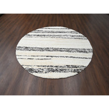 Load image into Gallery viewer, 8&#39;x8&#39; Dark Brown And Ivory, Striae Design, Thick And Plush, Organic Undyed Wool Hand Knotted, Round Oriental Rug FWR505290