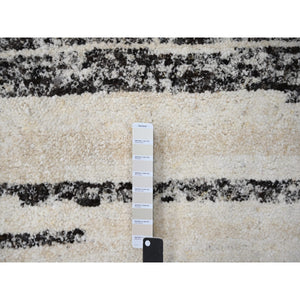 8'x8' Dark Brown And Ivory, Striae Design, Thick And Plush, Organic Undyed Wool Hand Knotted, Round Oriental Rug FWR505290
