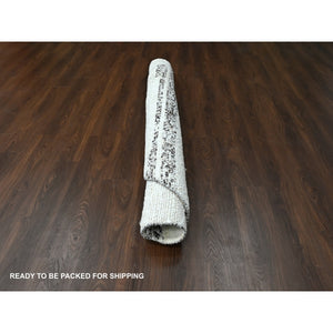 8'x8' Dark Brown And Ivory, Striae Design, Thick And Plush, Organic Undyed Wool Hand Knotted, Round Oriental Rug FWR505290