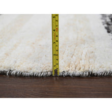 Load image into Gallery viewer, 8&#39;x8&#39; Dark Brown And Ivory, Striae Design, Thick And Plush, Organic Undyed Wool Hand Knotted, Round Oriental Rug FWR505290