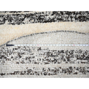 8'x8' Dark Brown And Ivory, Striae Design, Thick And Plush, Organic Undyed Wool Hand Knotted, Round Oriental Rug FWR505290