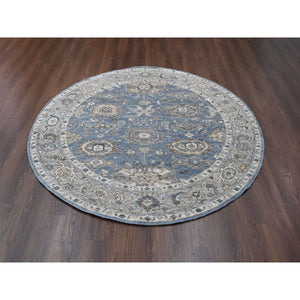 8'x8' Silver Blue, Supple Collection Plush And Lush, Natural Wool Hand Knotted, Oushak Design, Round Oriental Rug FWR505338