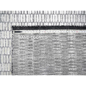 9'x12'2" Ivory and Black, Modern Textured and Roman Floor Design, Wool and Plant Based Silk, Hand Loomed, Oriental Rug FWR505350