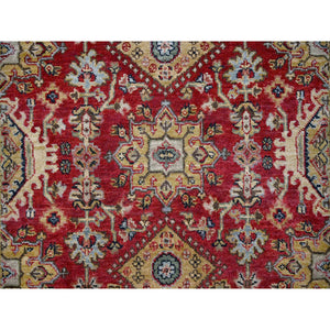 4'1"x6' Red And Black, Karajeh Design, Organic Wool, Hand Knotted, Oriental Rug FWR505566