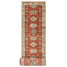 Load image into Gallery viewer, 2&#39;10&quot;x24&#39;9&quot; Red and Gold, Karajeh Design, with Geometric Medallions, Extra Soft Wool, Hand Knotted, XL Runner Oriental Rug FWR505578
