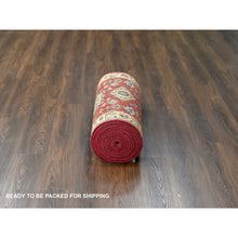 Load image into Gallery viewer, 2&#39;10&quot;x24&#39;9&quot; Red and Gold, Karajeh Design, with Geometric Medallions, Extra Soft Wool, Hand Knotted, XL Runner Oriental Rug FWR505578