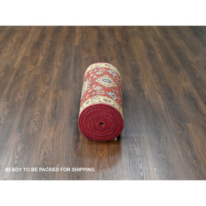 2'10"x24'9" Red and Gold, Karajeh Design, with Geometric Medallions, Extra Soft Wool, Hand Knotted, XL Runner Oriental Rug FWR505578