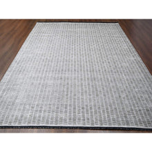 Load image into Gallery viewer, 10&#39;x14&#39;4&quot; Gray And Black, Hand Loomed, Modern Textured Roman Floor Design, Wool And Plant Based Silk, Oriental Rug FWR505632