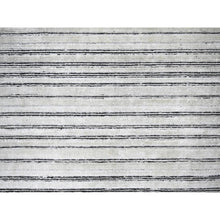 Load image into Gallery viewer, 9&#39;x12&#39;1&quot; Black and Ivory, Modern Textured and Variegated Line Design, Hand Loomed, Wool and Plant Based Silk, Oriental Rug FWR505674