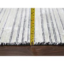 Load image into Gallery viewer, 9&#39;x12&#39;1&quot; Black and Ivory, Modern Textured and Variegated Line Design, Hand Loomed, Wool and Plant Based Silk, Oriental Rug FWR505674