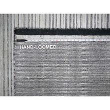 Load image into Gallery viewer, 9&#39;x12&#39;1&quot; Black and Ivory, Modern Textured and Variegated Line Design, Hand Loomed, Wool and Plant Based Silk, Oriental Rug FWR505674