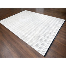 Load image into Gallery viewer, 9&#39;x12&#39;1&quot; Black and Ivory, Modern Textured and Variegated Line Design, Wool and Plant Based Silk, Hand Loomed, Oriental Rug FWR505680