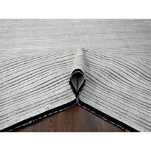 Load image into Gallery viewer, 9&#39;x12&#39;1&quot; Black and Ivory, Modern Textured and Variegated Line Design, Wool and Plant Based Silk, Hand Loomed, Oriental Rug FWR505680