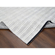 Load image into Gallery viewer, 9&#39;x12&#39;1&quot; Black and Ivory, Modern Textured and Variegated Line Design, Wool and Plant Based Silk, Hand Loomed, Oriental Rug FWR505680