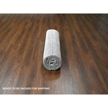 Load image into Gallery viewer, 9&#39;x12&#39;1&quot; Black and Ivory, Modern Textured and Variegated Line Design, Wool and Plant Based Silk, Hand Loomed, Oriental Rug FWR505680