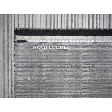 Load image into Gallery viewer, 9&#39;x12&#39;1&quot; Black And Ivory, Modern Textured And Variegated Line Design, Wool And Plant Based Silk, Hand Loomed, Oriental Rug FWR505680