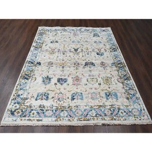 7'10"x9'10" Ivory, Hand Knotted, Soft And Vibrant Pile, Supple Collection, Pure Wool, Natural Dyes, Mahal Design, Oriental Rug FWR505758