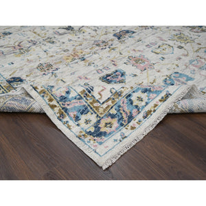 7'10"x9'10" Ivory, Hand Knotted, Soft And Vibrant Pile, Supple Collection, Pure Wool, Natural Dyes, Mahal Design, Oriental Rug FWR505758