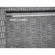 Load image into Gallery viewer, 7&#39;10&quot;x10&#39; Black and Ivory, Modern Textured and Variegated Line Design, Wool and Plant Based Silk, Hand Loomed, Oriental Rug FWR506004